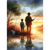 Fishing Father and Child Watercolour Art Fathers Day Card For Daddy (Design 2)