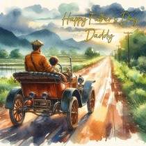 Vintage Classic Car Watercolour Art Square Fathers Day Card For Daddy (Design 2)