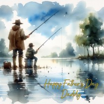 Fishing Father and Child Watercolour Art Square Fathers Day Card For Daddy (Design 3)