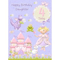 Kids 4th Birthday Princess Cartoon Card for Daughter