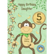 Kids 5th Birthday Cheeky Monkey Cartoon Card for Daughter