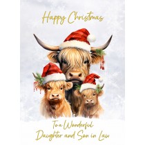 Christmas Card For Daughter and Son in Law (Highland Cow Family Art)