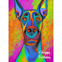 Doberman Dog Colourful Abstract Art Birthday Card