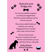 Pet Dog Loss Verse Poem Memoriam Sympathy Card (Pink, Doggy Loss)