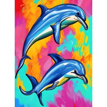 Dolphin Animal Colourful Abstract Art Blank Greeting Card