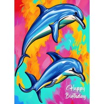 Dolphin Animal Colourful Abstract Art Birthday Card