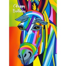 Donkey Animal Colourful Abstract Art Birthday Card