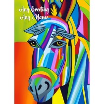 Personalised Donkey Animal Colourful Abstract Art Greeting Card (Birthday, Fathers Day, Any Occasion)