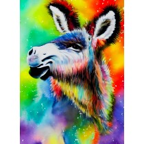 Donkey Watercolour Colourful Art Scene Blank Greeting Card