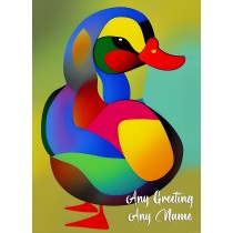 Personalised Duck Animal Colourful Abstract Art Greeting Card (Birthday, Fathers Day, Any Occasion)