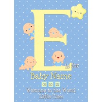 Personalised Baby Boy Birth Greeting Card (Name Starting With 'E')
