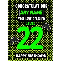 Personalised Level Gamer Birthday Card (Green, Any Age)