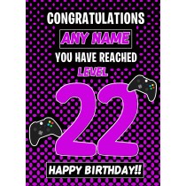 Personalised Level Gamer Birthday Card (Purple, Any Age)