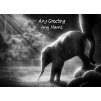 Personalised Elephant Black and White Greeting Card (Birthday, Christmas, Any Occasion)