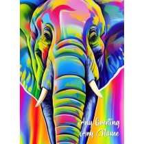 Personalised Elephant Animal Colourful Abstract Art Greeting Card (Birthday, Fathers Day, Any Occasion)