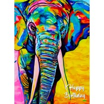 Elephant Animal Colourful Abstract Art Birthday Card