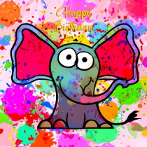 Elephant Splash Art Cartoon Square Birthday Card