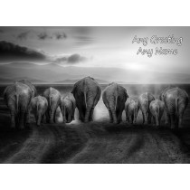 Personalised Elephant Black and White Art Greeting Card (Birthday, Christmas, Any Occasion)
