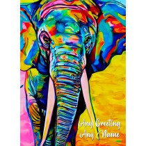 Personalised Elephant Animal Colourful Abstract Art Greeting Card (Birthday, Fathers Day, Any Occasion)