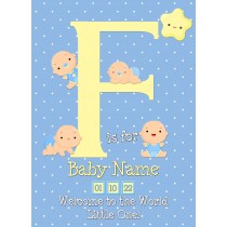Personalised Baby Boy Birth Greeting Card (Name Starting With 'F')