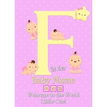 Personalised Baby Girl Birth Greeting Card (Name Starting With 'F')