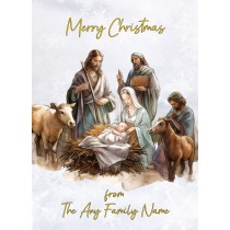Personalised Nativity Scene Christmas Card (From Any Family Name)