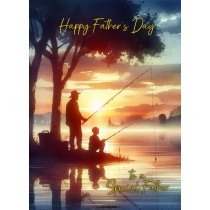 Fishing Father and Child Watercolour Art Fathers Day Card For Father (Design 1)
