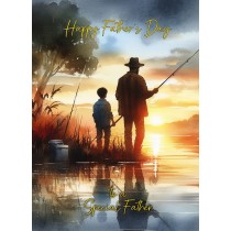 Fishing Father and Child Watercolour Art Fathers Day Card For Father (Design 2)