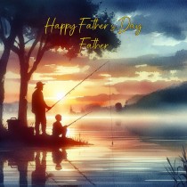 Fishing Father and Child Watercolour Art Square Fathers Day Card For Father (Design 1)