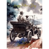 Vintage Classic Car Watercolour Art Fathers Day Card For Father (Design 1)