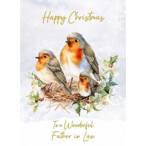 Christmas Card For Father in Law (Robin Family Art)