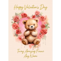 Personalised Valentines Day Card for Fiance (Cuddly Bear, Design 2)