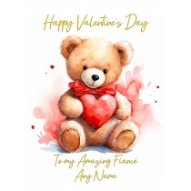 Personalised Valentines Day Card for Fiance (Cuddly Bear, Design 3)