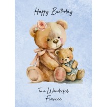 Cuddly Bear Art Birthday Card For Fiancee (Design 2)