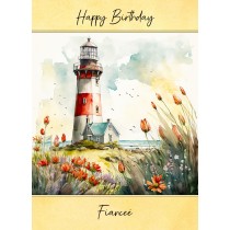 Lighthouse Watercolour Art Birthday Card For Fiancee