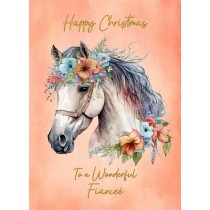 Horse Art Christmas Card For Fiancee (Design 2)