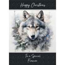 Christmas Card For Fiancee (Fantasy Wolf Art, Design 2)