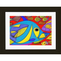 Fish Animal Picture Framed Colourful Abstract Art (A4 Black Frame)