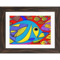 Fish Animal Picture Framed Colourful Abstract Art (25cm x 20cm Walnut Frame)