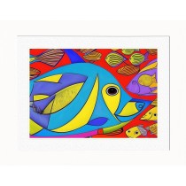 Fish Animal Picture Framed Colourful Abstract Art (A3 White Frame)