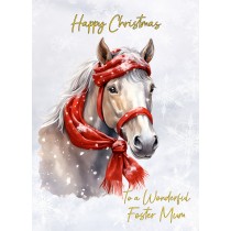 Christmas Card For Foster Mum (Horse Art Red)