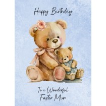 Cuddly Bear Art Birthday Card For Foster Mum (Design 2)