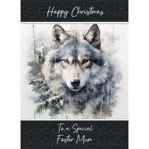 Christmas Card For Foster Mum (Fantasy Wolf Art, Design 2)