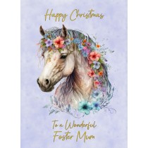 Horse Art Christmas Card For Foster Mum (Design 3)