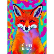 Fox Animal Colourful Abstract Art Birthday Card