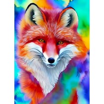 Fox Watercolour Colourful Art Scene Blank Greeting Card