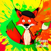 Fox Splash Art Cartoon Square Birthday Card