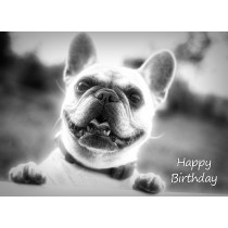 French Bulldog Black and White Art Birthday Card
