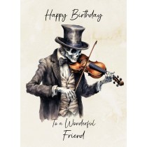 Victorian Musical Skeleton Birthday Card For Friend (Design 3)