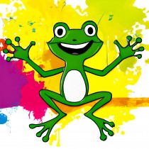 Frog Splash Art Cartoon Square Blank Card